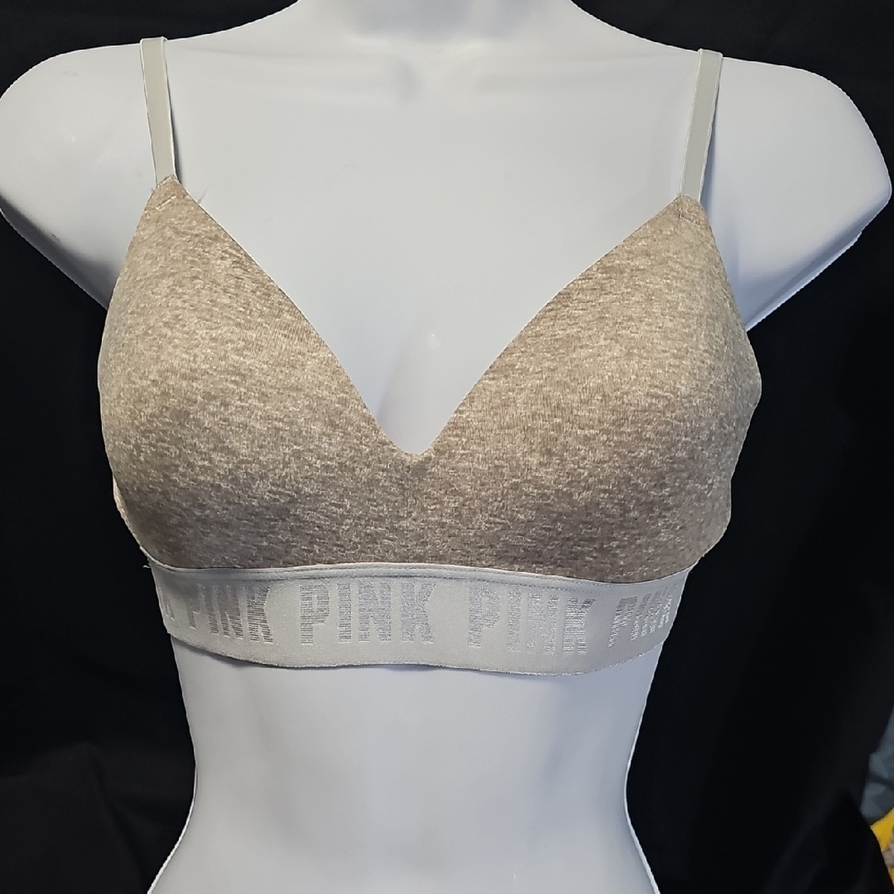 PINK by VS Tan-Gray Wireless Bra with Adjustable Straps and Supportive Band